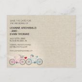 Linnen stijl fiets bruiloft Save the Date Aankondigingskaart (Achterkant)