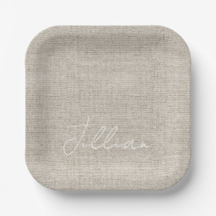 Linnen Stof NAAM Chic Beige Wit Tijdloos Papieren Bordje