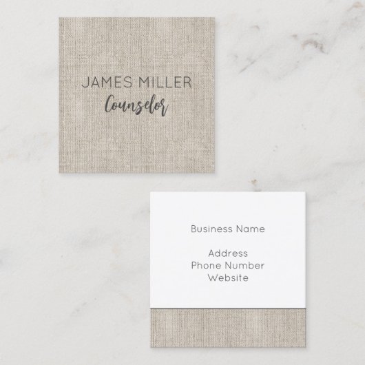 Linnen stof Natuurlijke NAAM Kantoor Tijdloos Vierkante Visitekaartje (Voorkant / Achterkant)