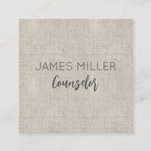 Linnen stof Natuurlijke NAAM Kantoor Tijdloos Vierkante Visitekaartje (Voorkant)