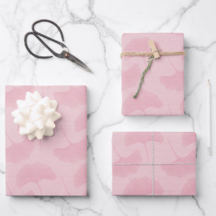 Linnen Textuur Pastel Roze & Roze Ginkobladeren Inpakpapier Vel