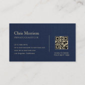Linnen Transport Auto QR Code Marineblauw & Goud Visitekaartje (Achterkant)