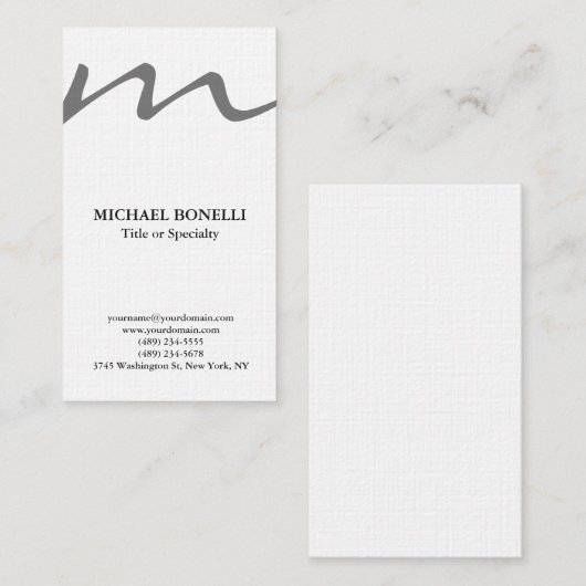 Linnen trendy modern monogram professioneel visitekaartje (Voorkant / Achterkant)