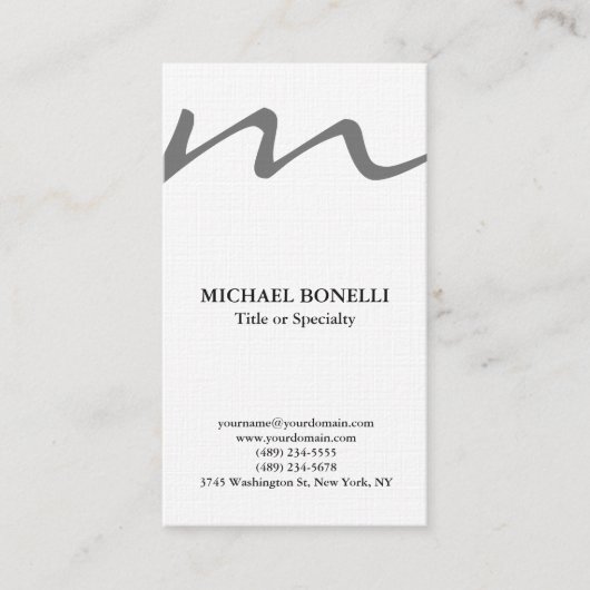 Linnen trendy modern monogram professioneel visitekaartje (Voorkant)