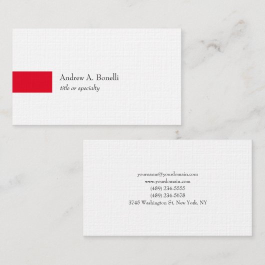 Linnen Trendy Zwart Wit Rood Professioneel Modern Visitekaartje (Voorkant / Achterkant)