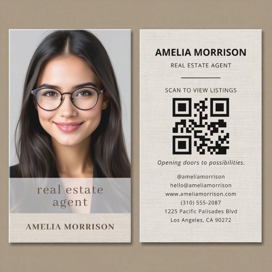 Linnen Vastgoedmakelaar QR-code Foto Visitekaartje