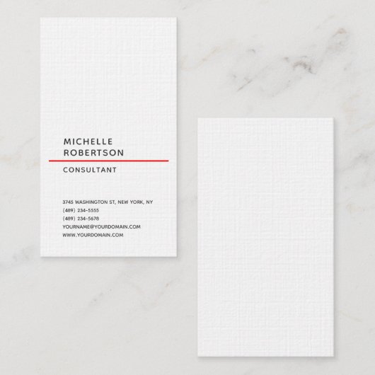 Linnen Verticaal Rood Wit Trendy Minimalistische P Visitekaartje (Voorkant / Achterkant)