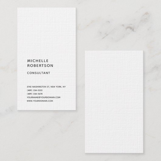 Linnen Verticaal Wit Trendy Minimalistische Plain  Visitekaartje (Voorkant / Achterkant)