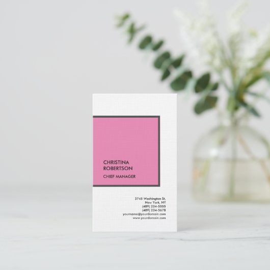 Linnen Vrouwelijk Roze Grijs Wit Modern Profession Visitekaartje (Staand voorkant)