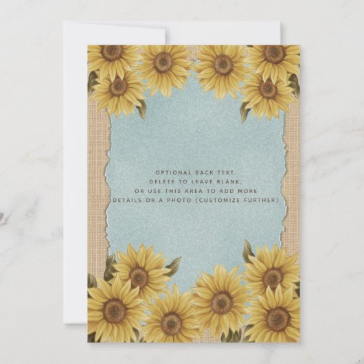 Linnen zonnebloem blauw Quinceañera Kaart (Achterkant)