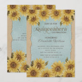 Linnen zonnebloem blauw Quinceañera Kaart (Voorkant / Achterkant)