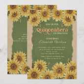 Linnen zonnebloem groen Quinceañera Invitati Kaart (Voorkant / Achterkant)