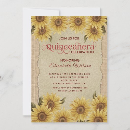 Linnen zonnebloem Quinceañera Kaart (Voorkant)