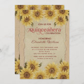 Linnen zonnebloem Quinceañera Kaart (Voorkant / Achterkant)