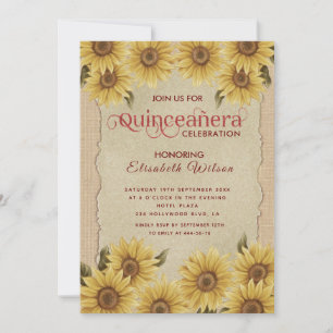 Linnen  zonnebloem Quinceañera Kaart