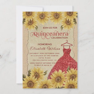 Linnen  zonnebloem rode jurk Quinceañera In Kaart