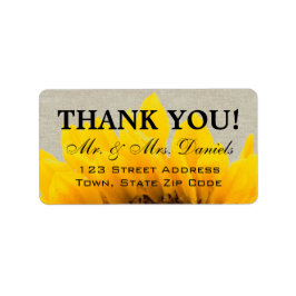 Linnen zonnebloem rustieke bruiloft dank u etiket