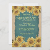 Linnen  zonnebloem turquoise Quinceañera Kaart (Voorkant)