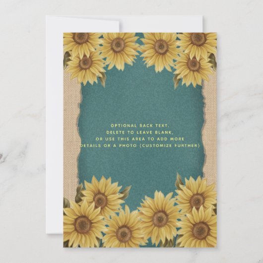 Linnen  zonnebloem turquoise Quinceañera Kaart (Achterkant)