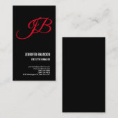Linnen Zwart Rood Handschrift Monogram Minimalist Visitekaartje (Voorkant / Achterkant)