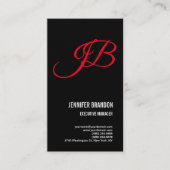 Linnen Zwart Rood Handschrift Monogram Minimalist Visitekaartje (Voorkant)