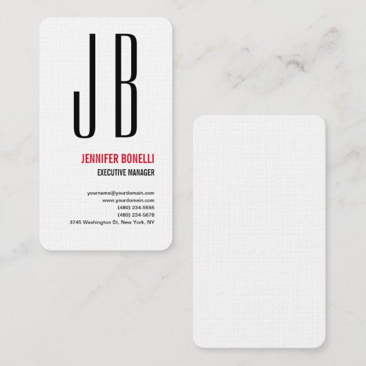 Linnen Zwart Rood Wit Monogram Minimalistisch Mode Visitekaartje (Voorkant / Achterkant)