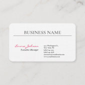 Linnen Zwart Wit Roze Elegant Modern Eenvoudig Visitekaartje (Voorkant)