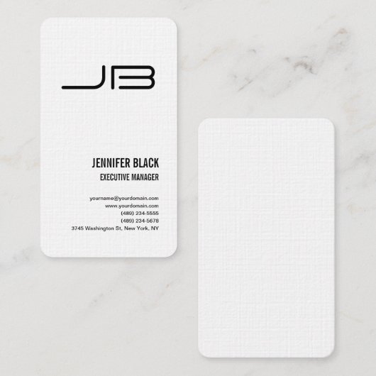 Linnen Zwart Wit Vet Monogram Minimalistisch Moder Visitekaartje (Voorkant / Achterkant)