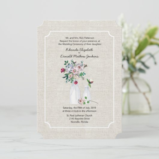  linnenbloemen en melkflessen kaart (Staand voorkant)