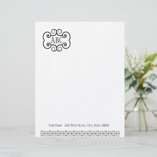 Linnenpapier met briefhoofd/witmonogram briefhoofd ontwerp (Staand voorkant)