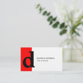 Linnentrendy moderne zwarte monogram visitekaartje (Staand voorkant)