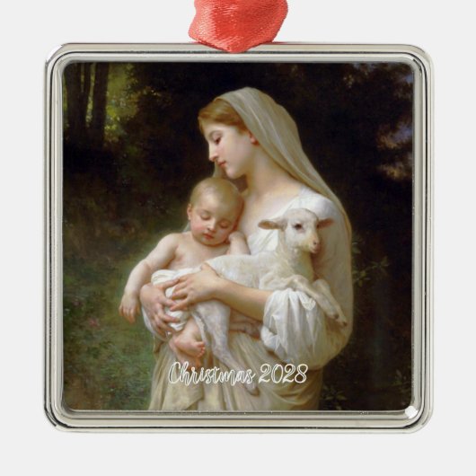 L'Innocence Moeder Maria en Jezus Custom Text Jaar Metalen Ornament (Voorkant)