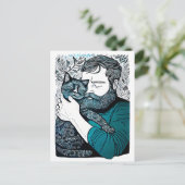 Linocut Bearded Man met een kat Briefkaart (Staand voorkant)