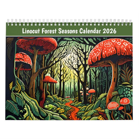 Linocut Bos Seizoenen Kalender 2026 (Hoes)