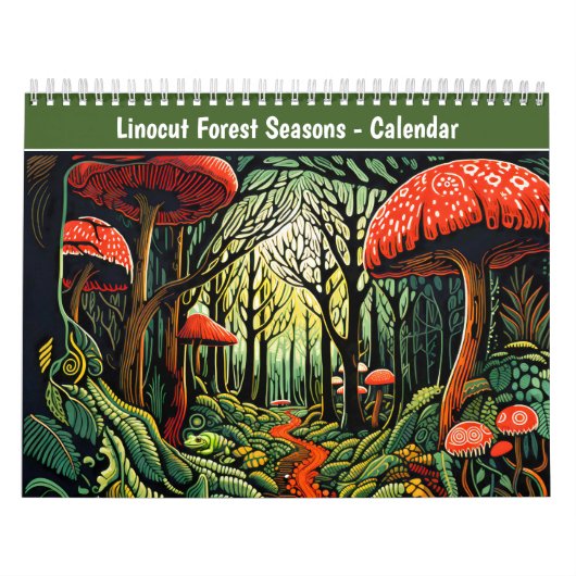 Linocut-bos seizoenenkalender kalender (Hoes)