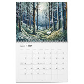 Linocut-bos seizoenenkalender kalender (Mar 2027)