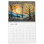 Linocut-bos seizoenenkalender kalender (Jan 2027)