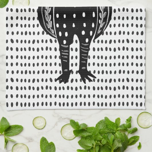 Linocut Chicken Theedoek (Gevouwen)