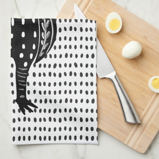 Linocut Chicken Theedoek (Quarter Fold)