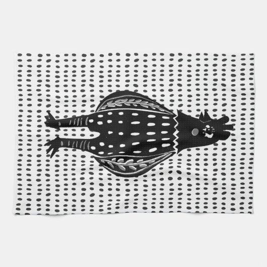 Linocut Chicken Theedoek (Horizontaal)