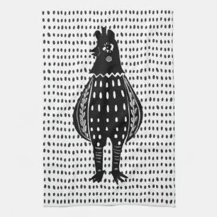 Linocut Chicken Theedoek