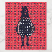 Linocut Chicken Wijn Etiket (Enkel label)