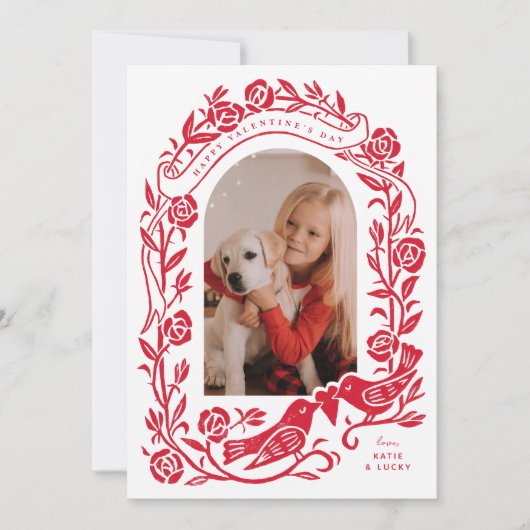 Linocut houdt van vogels en rozen boogfoto ontwerp (Voorkant)