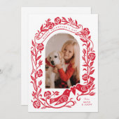 Linocut houdt van vogels en rozen boogfoto ontwerp (Voorkant / Achterkant)