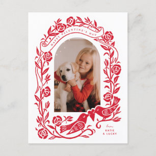 Linocut houdt van vogels en rozen boogfoto ontwerp briefkaart