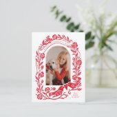 Linocut houdt van vogels en rozen boogfoto ontwerp briefkaart (Staand voorkant)