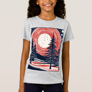Linocut Kerstabstractie in Gauguin- geïnspireerde T-shirt