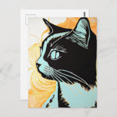 Linocut Portret van een kat in profiel Briefkaart (Voorkant / Achterkant)