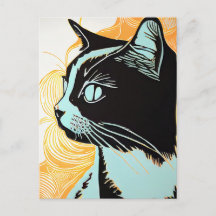 Linocut Portret van een kat in profiel