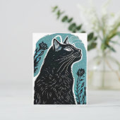 Linocut Portret van een kat in profiel Briefkaart (Staand voorkant)
